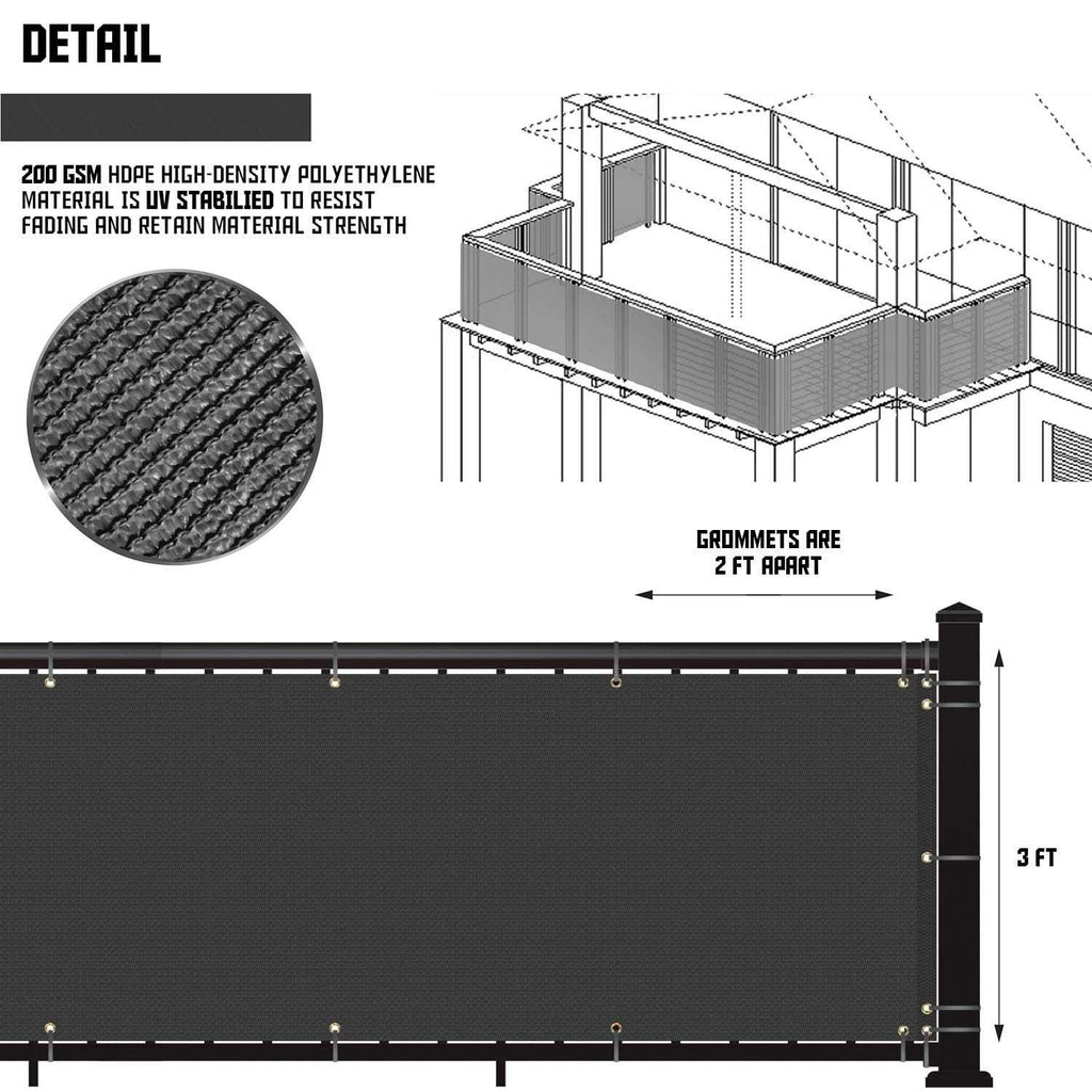 Tang 3 x Residential Commercial Privacy Deck Fence Screen 200 GSM Weather Resistant K8483