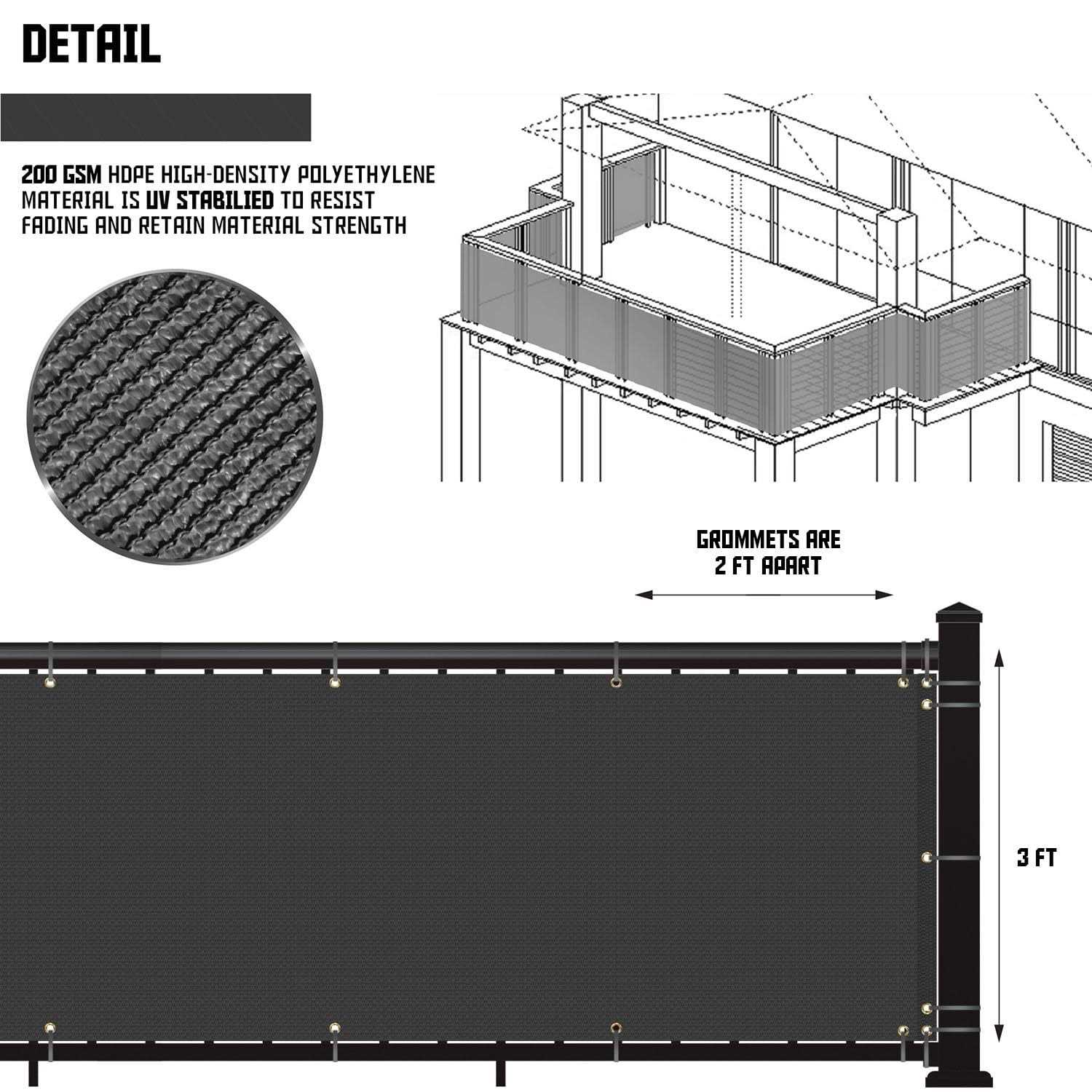 Tang 3 x Residential Commercial Privacy Deck Fence Screen 200 GSM Weather Resistant K8483