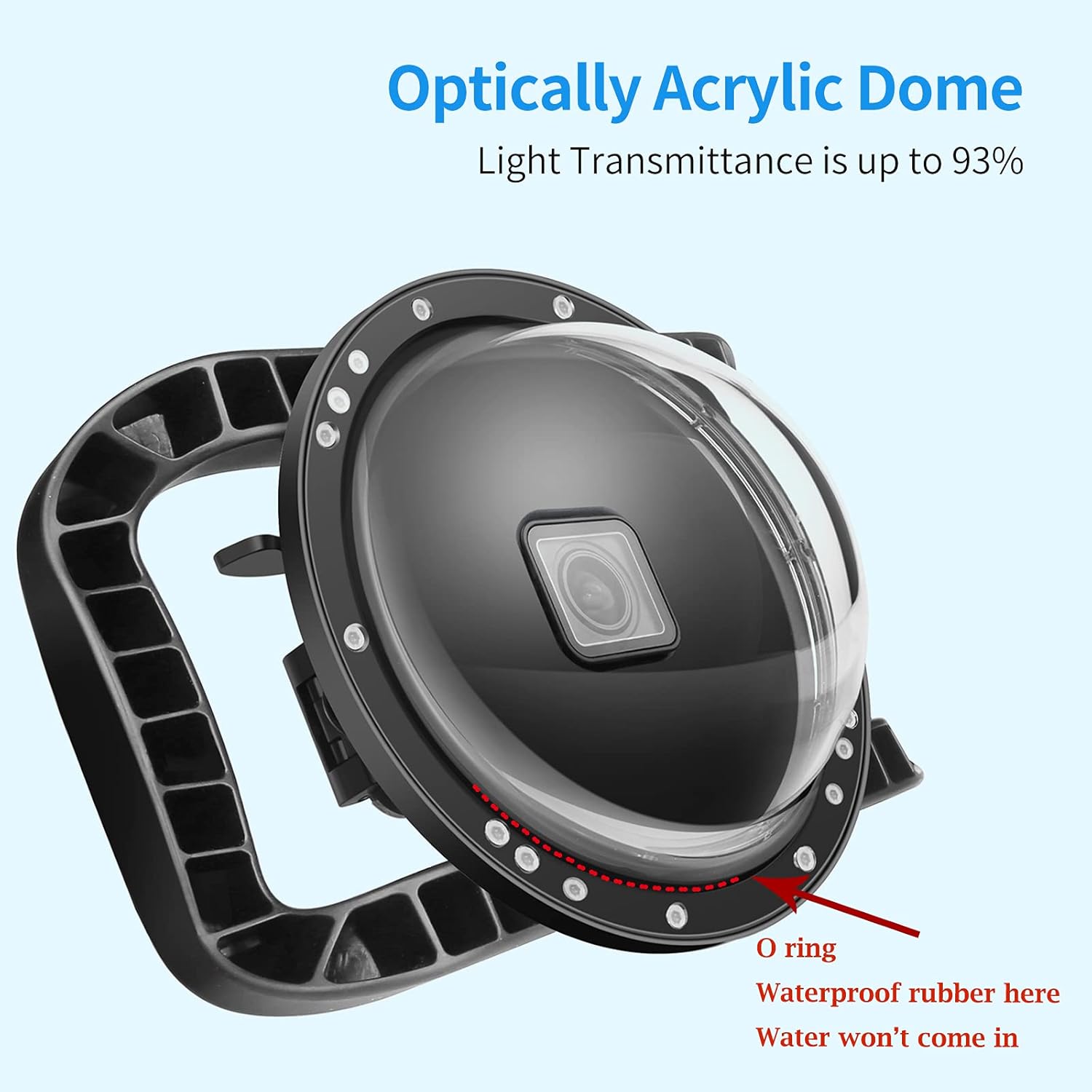 D&F Dual Handles Dome Port for GoPro Hero 8 Black, 45m Waterproof Housing M9459