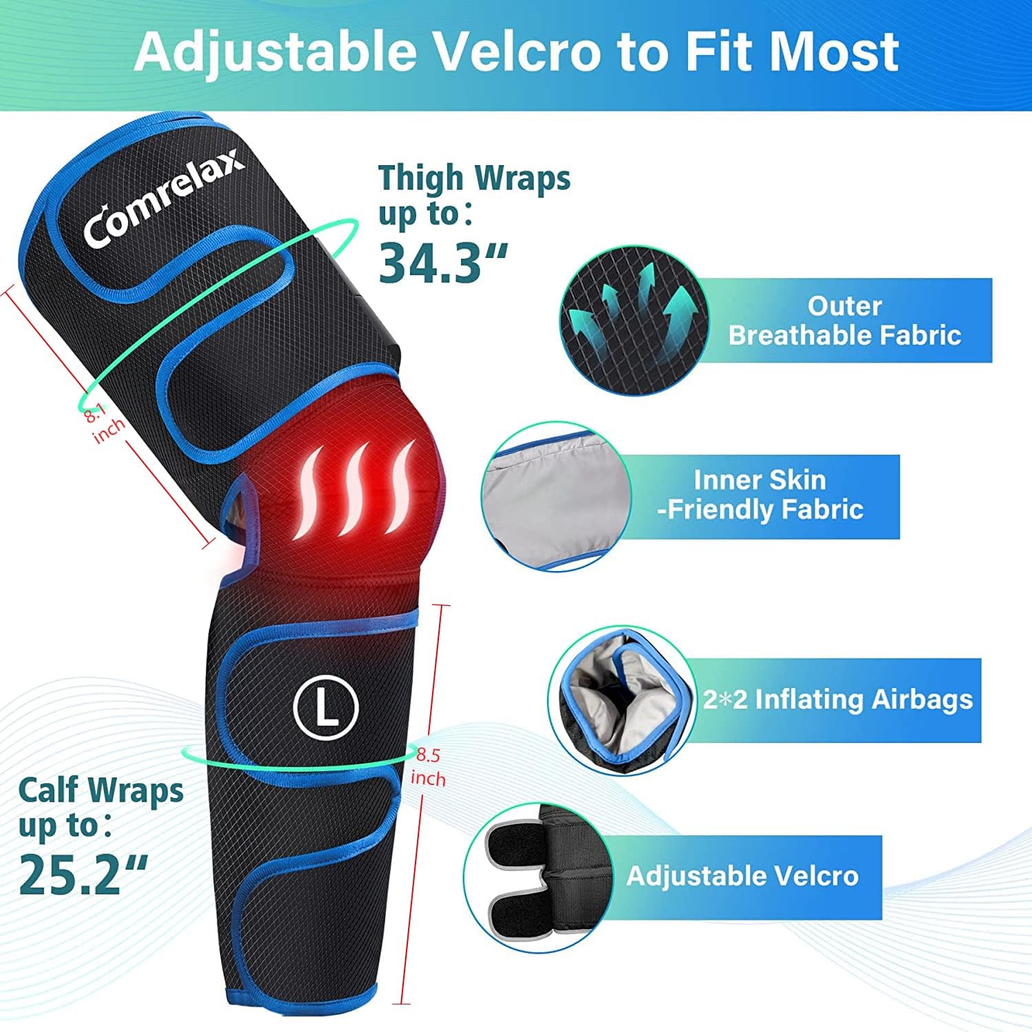 Rechargeable Cordless Leg Massager with Heat, 3 Modes & Intensities L5858