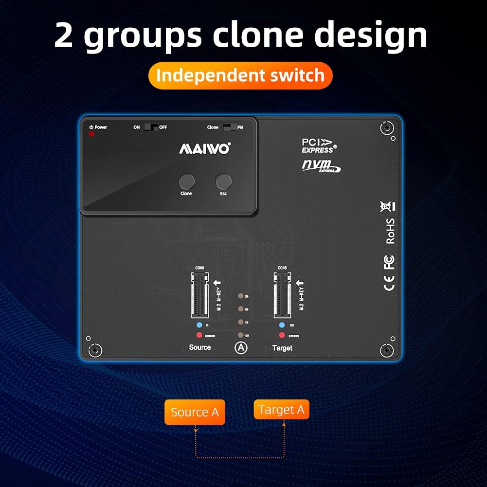 MAIWO K3016S 2 Bay M.2 SATA Docking Station, Tool-Free USB-C to SATA SSD Enclosure Y275