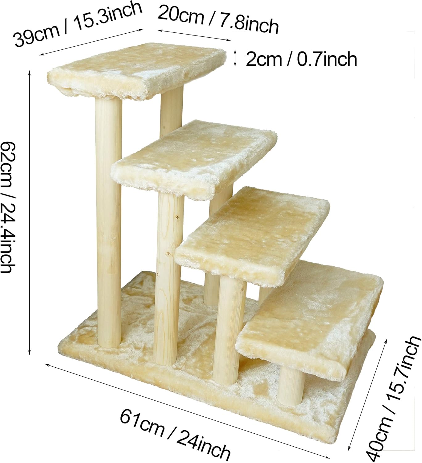 Cowboy Wooden Pet Stairs 4-Step with Detachable Carpet for High Bed and Couch, White Q2985
