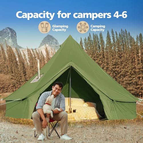 Cotton Canvas Bell Tent Waterproof 4 Season Camping Yurt for 4/6/8 Person A8612