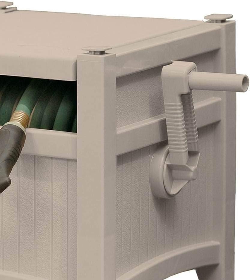 Suncast Resin Outdoor Hideaway Storage Reel with Crank Handle, 100 ft, Taupe U930887