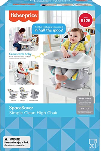 Fisher-Price Baby to Toddler High Chair SpaceSaver Portable Booster Seat with Washable Tray, Windmill E548