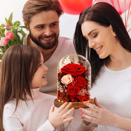 Forever Preserved Real Roses in Glass Dome with LED Lights R15984