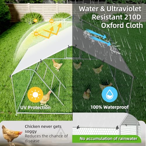 Large Metal Chicken Coop Walk-in Poultry Cage with Waterproof Cover D237341