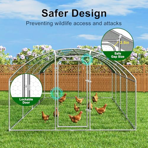 Large Metal Chicken Coop Walk-in Poultry Cage with Waterproof Cover D237341