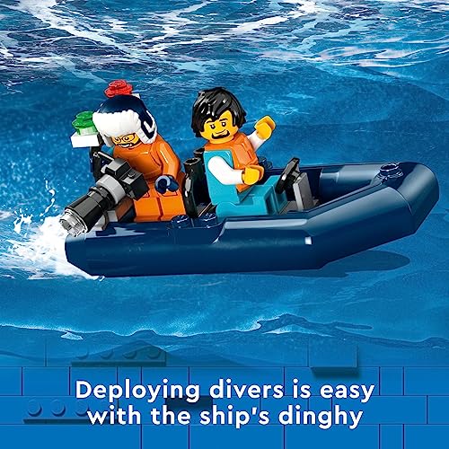 LEGO City Arctic Explorer Ship 60368 Building Toy Set with Floatable Boat and 7 Minifigures W3791