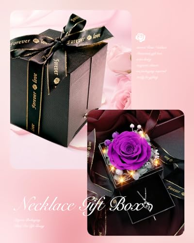 Preserved Real Rose Heart Necklace for Mom Women N8481