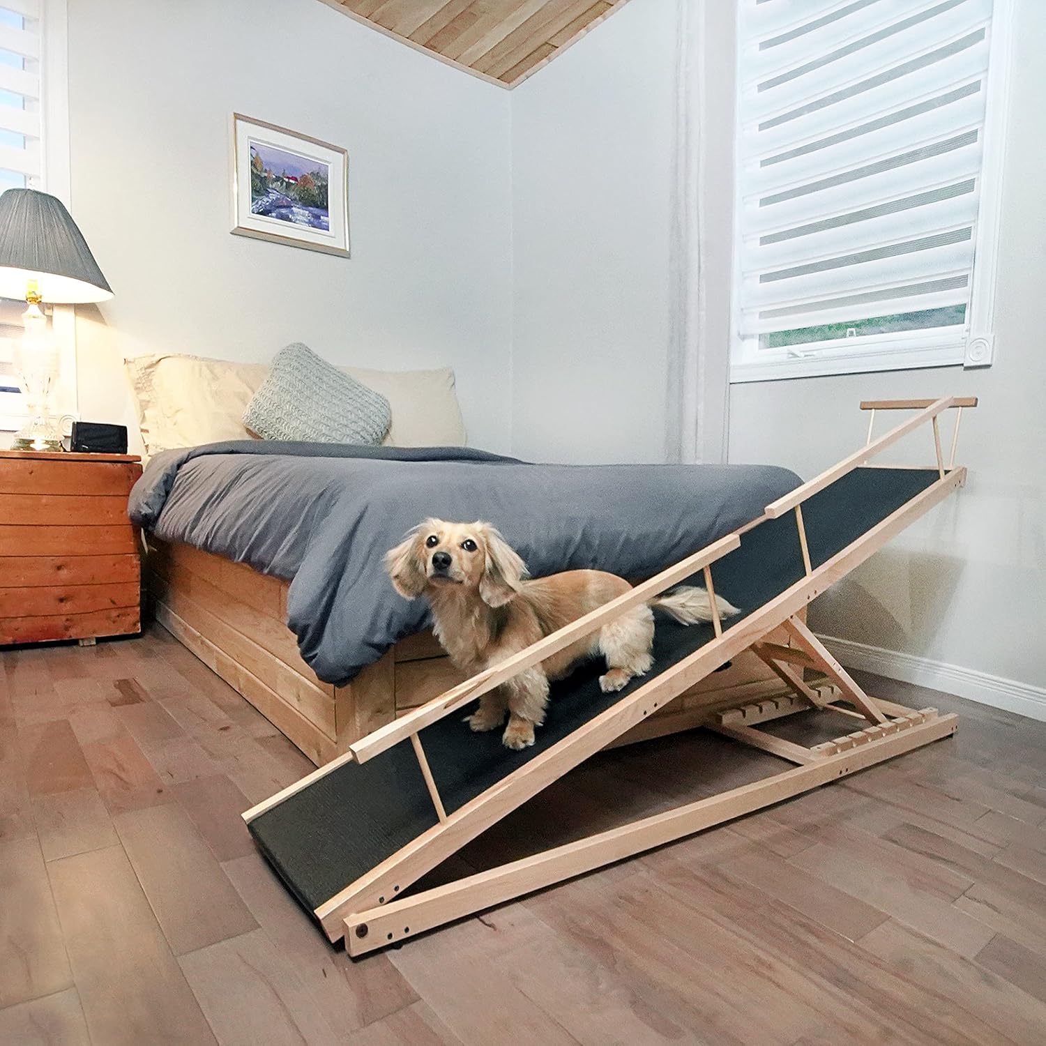 DoggoRamps - Bed Ramp for Small Dogs, Adjustable for All Beds up to 37 - Solid Hardwood, Made in North America