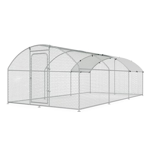 Large Metal Chicken Coop Walk-in Poultry Cage with Waterproof Cover D237341
