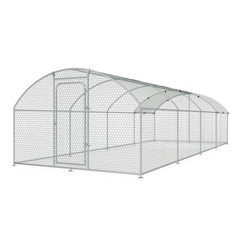 Large Metal Chicken Coop Walk-in Poultry Cage with Waterproof Cover D237341