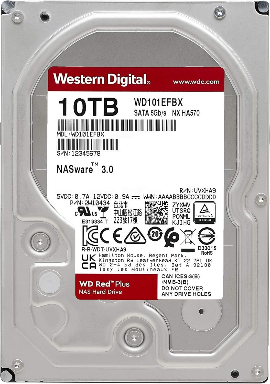 WD 2TB WD Red Plus NAS Internal Hard Drive HDD 5400 RPM SATA 6 Gb/s CMR 128 MB Cache 3.5 K7277