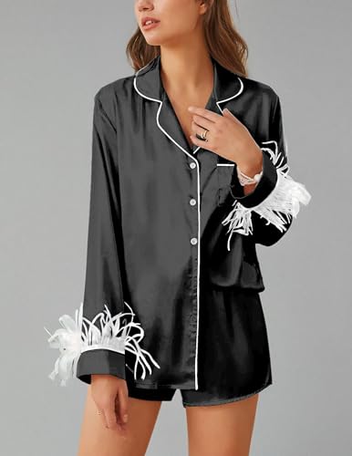 Ekouaer Women's Bridal Satin Pajama Set Long Sleeve Sleepwear B403