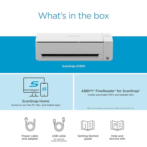 ScanSnap iX1300 Compact Wireless USB Double-Sided Document Scanner, Black T374
