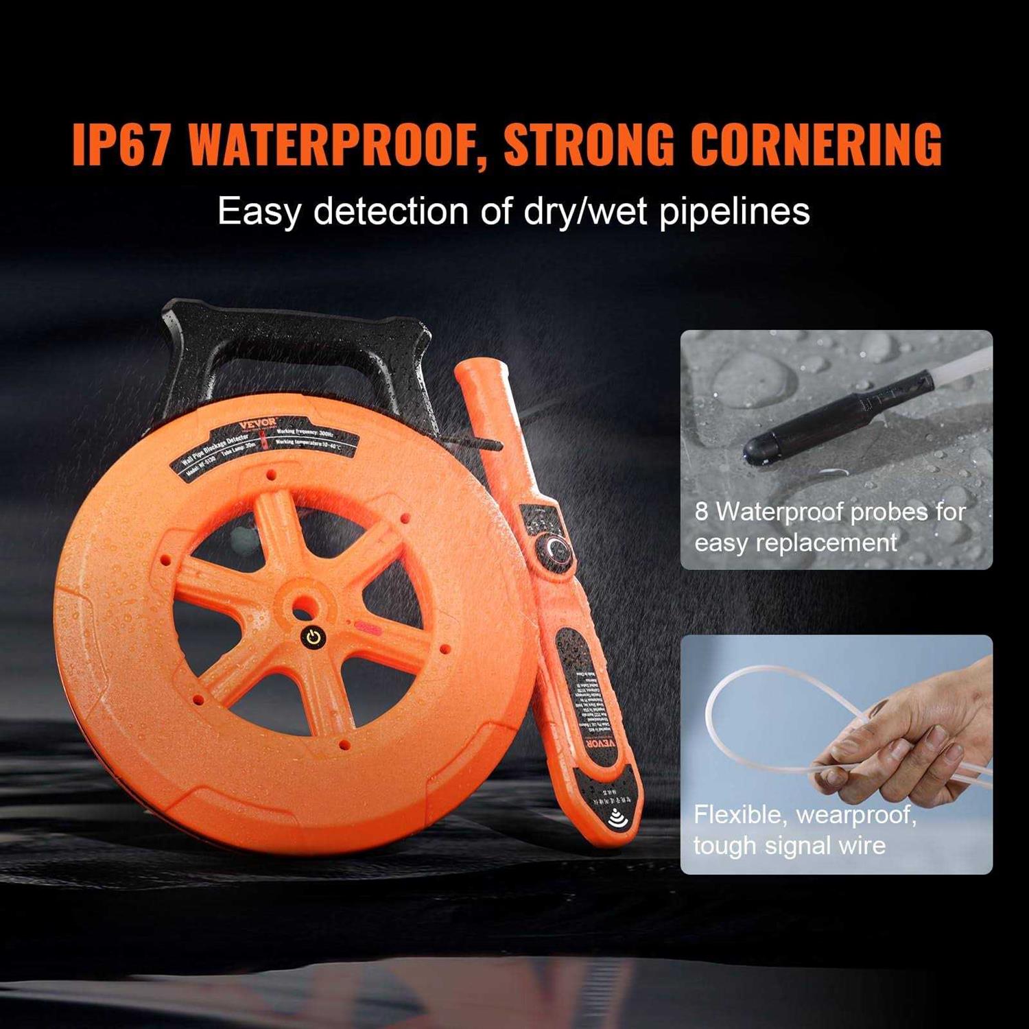 VEVOR Pipe Blockage Detector Locator 100ft Waterproof F239075