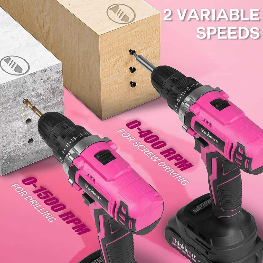 Thinklearn Pink Cordless Drill Set 20V Lithium-ion with 67Pcs Bits I1323