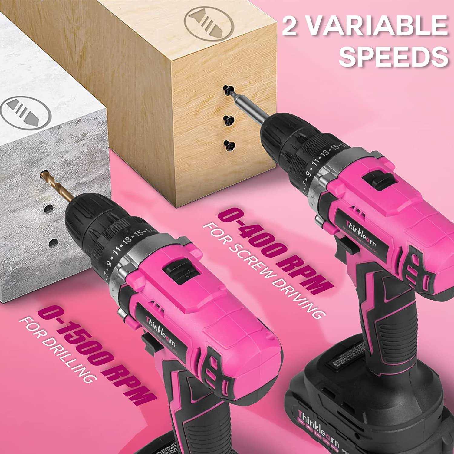 Thinklearn Pink Cordless Drill Set 20V Lithium-ion with 67Pcs Bits I1323
