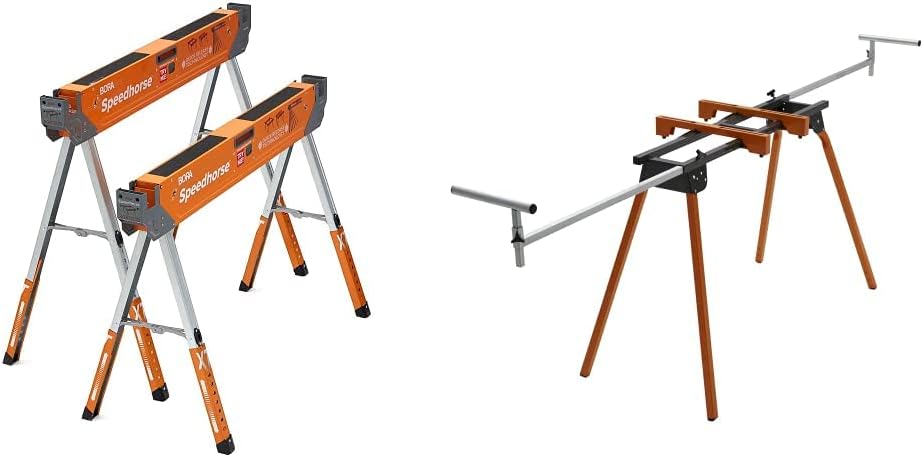 Bora Portamate Speedhorse XT Adjustable Height Sawhorse Pair, 30-36 inch, Metal Top, Heavy Duty B4271