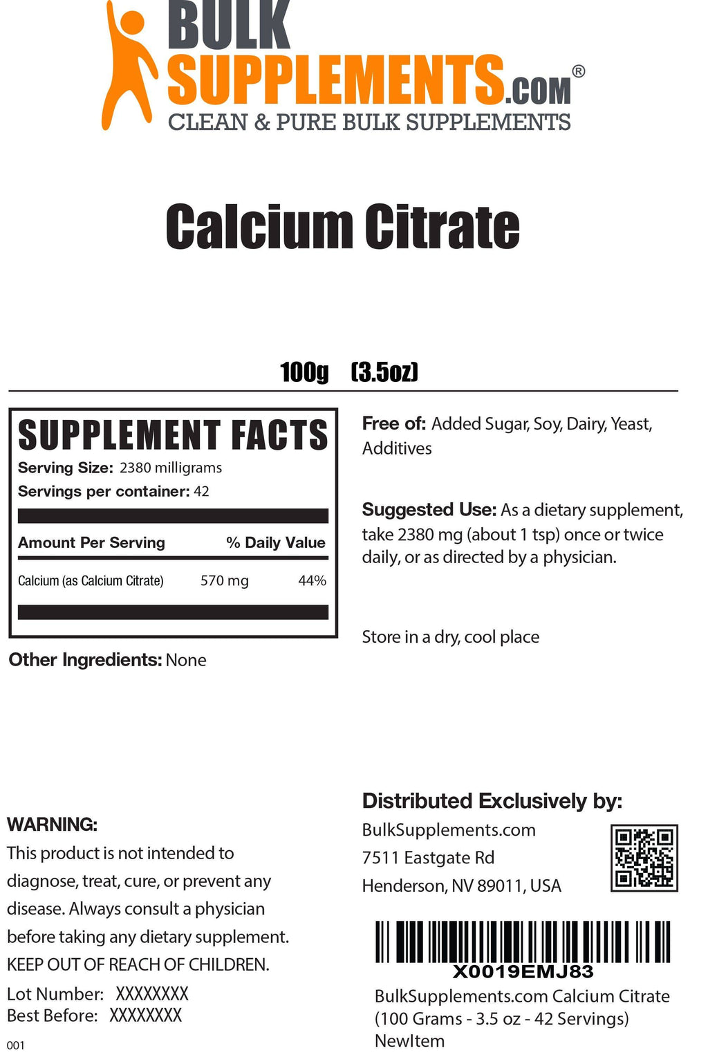Pure Calcium Citrate Powder by BulkSupplements, 5 kg A31100