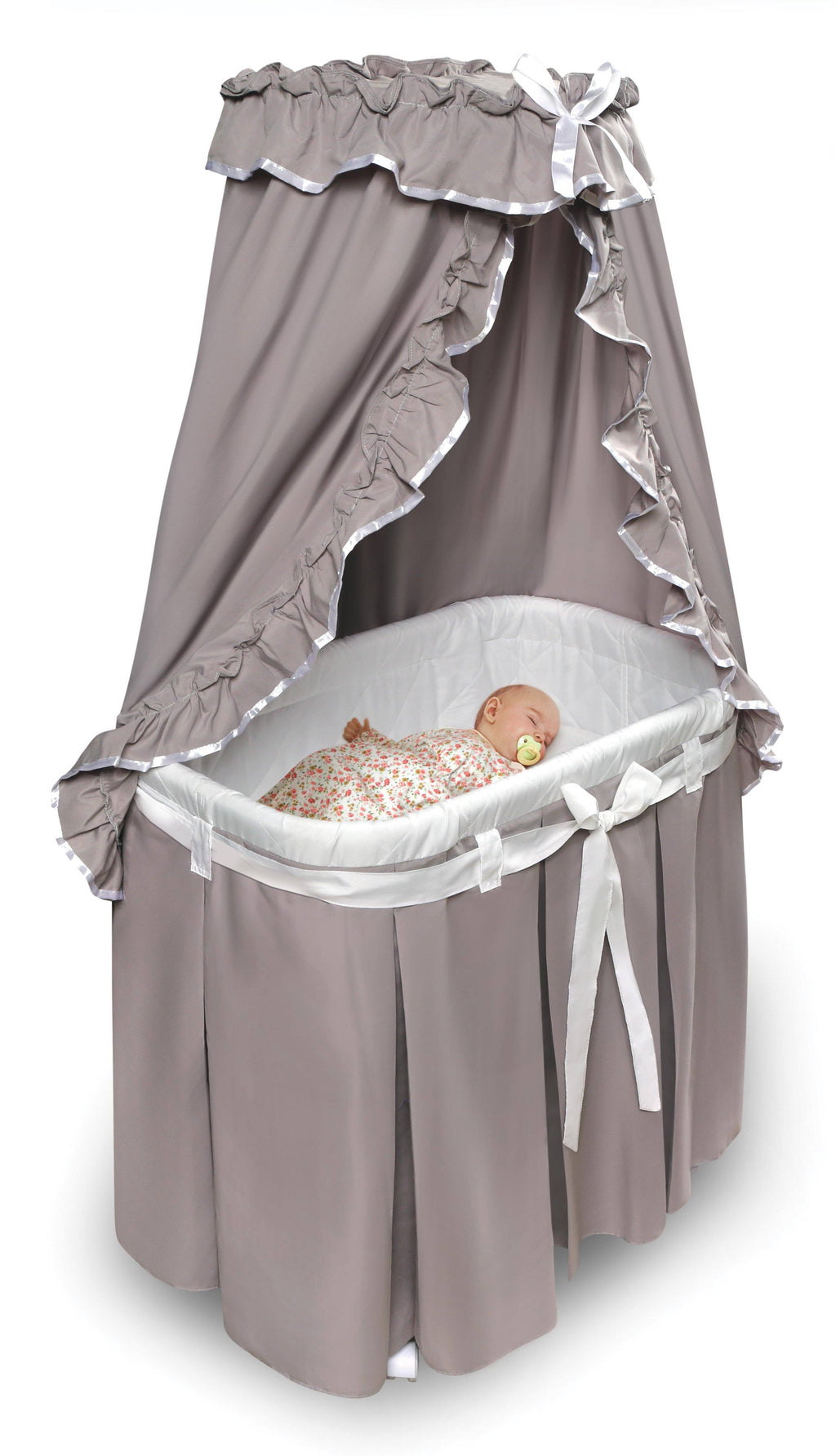Badger Basket Majesty Baby Bassinet with Canopy Bedding - Gray/White O487
