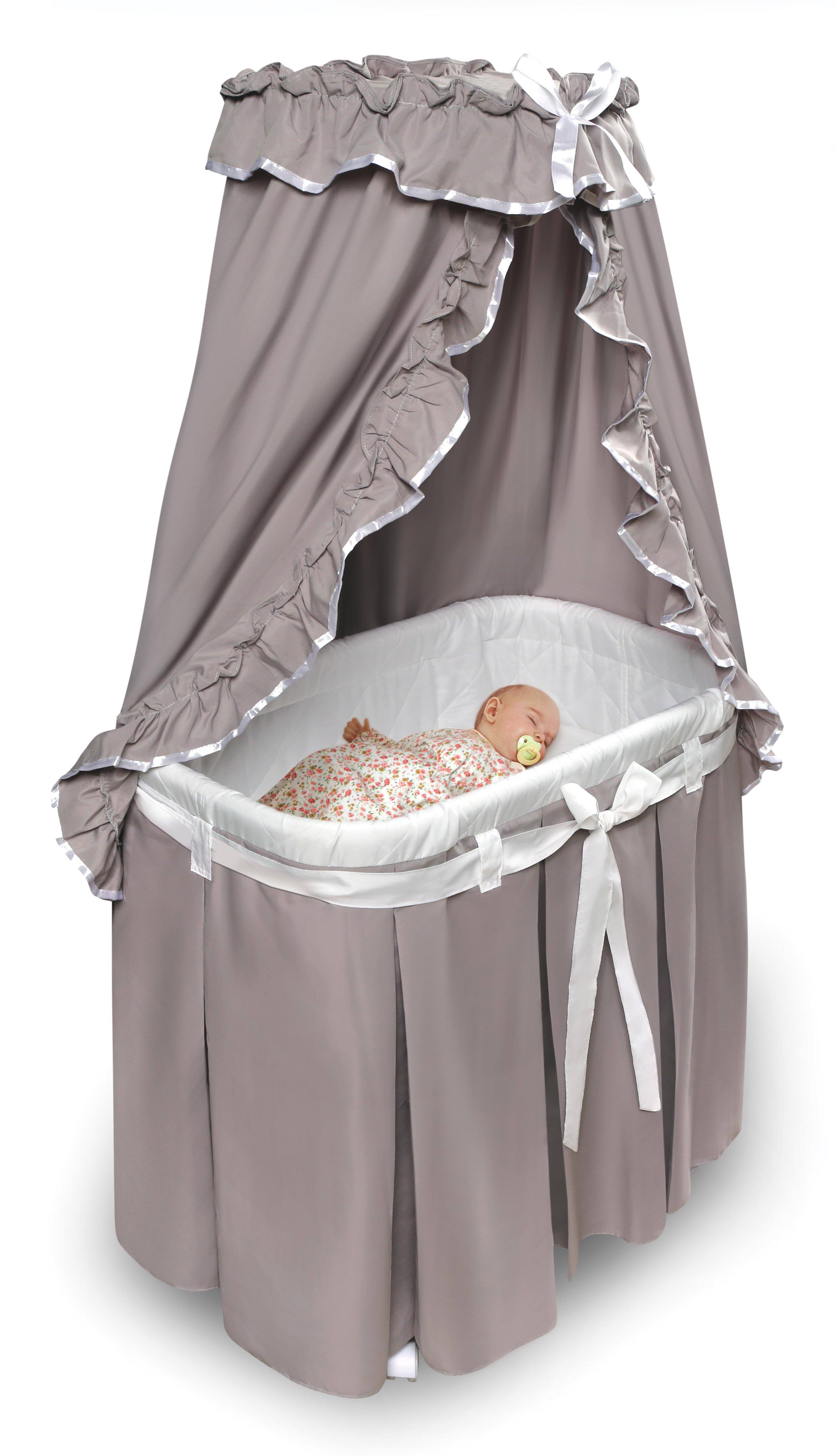 Badger Basket Majesty Baby Bassinet with Canopy Bedding - Gray/White O487