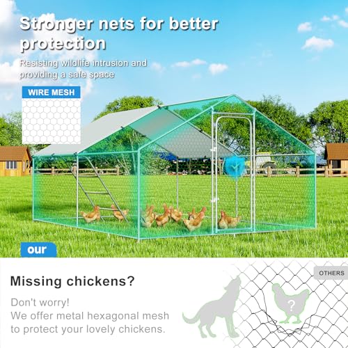 Large Metal Chicken Coop Walk-in Poultry Cage with Waterproof Cover D237341