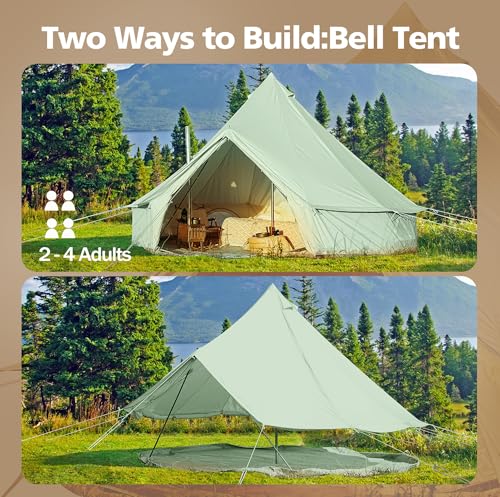Cotton Canvas Bell Tent Waterproof 4 Season Camping Yurt for 4/6/8 Person A8612