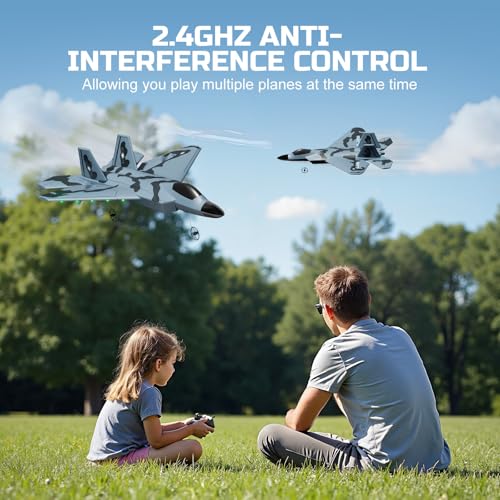 RC Plane F-22 Glider Fighter Jet for Kids Beginners, 2.4GHz Ready to Fly with LED Lights N789