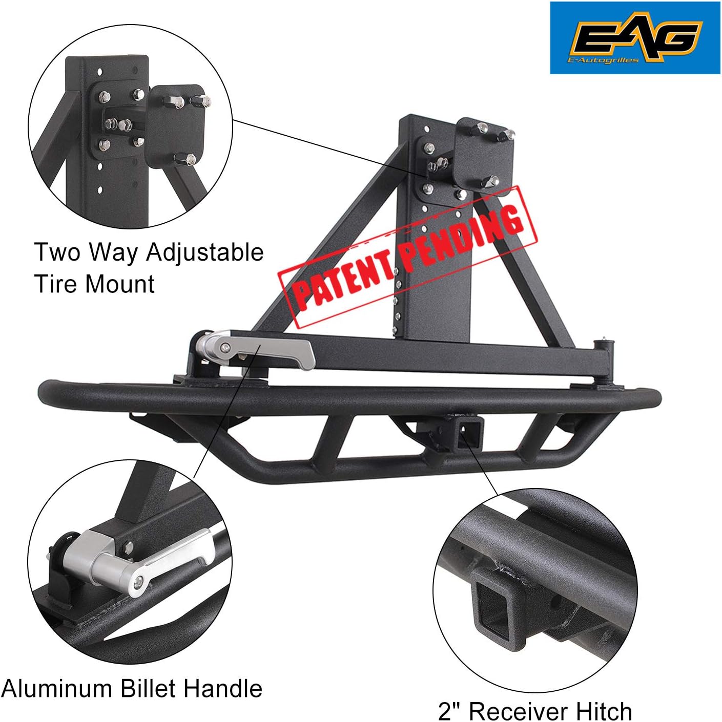 EAG Tubular Rear Bumper with Tire Carrier for 87-06 Wrangler TJ YJ H798140