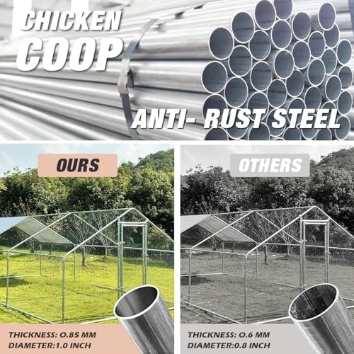 Large Metal Chicken Coop Walk-in Poultry Cage with Waterproof Cover D237341