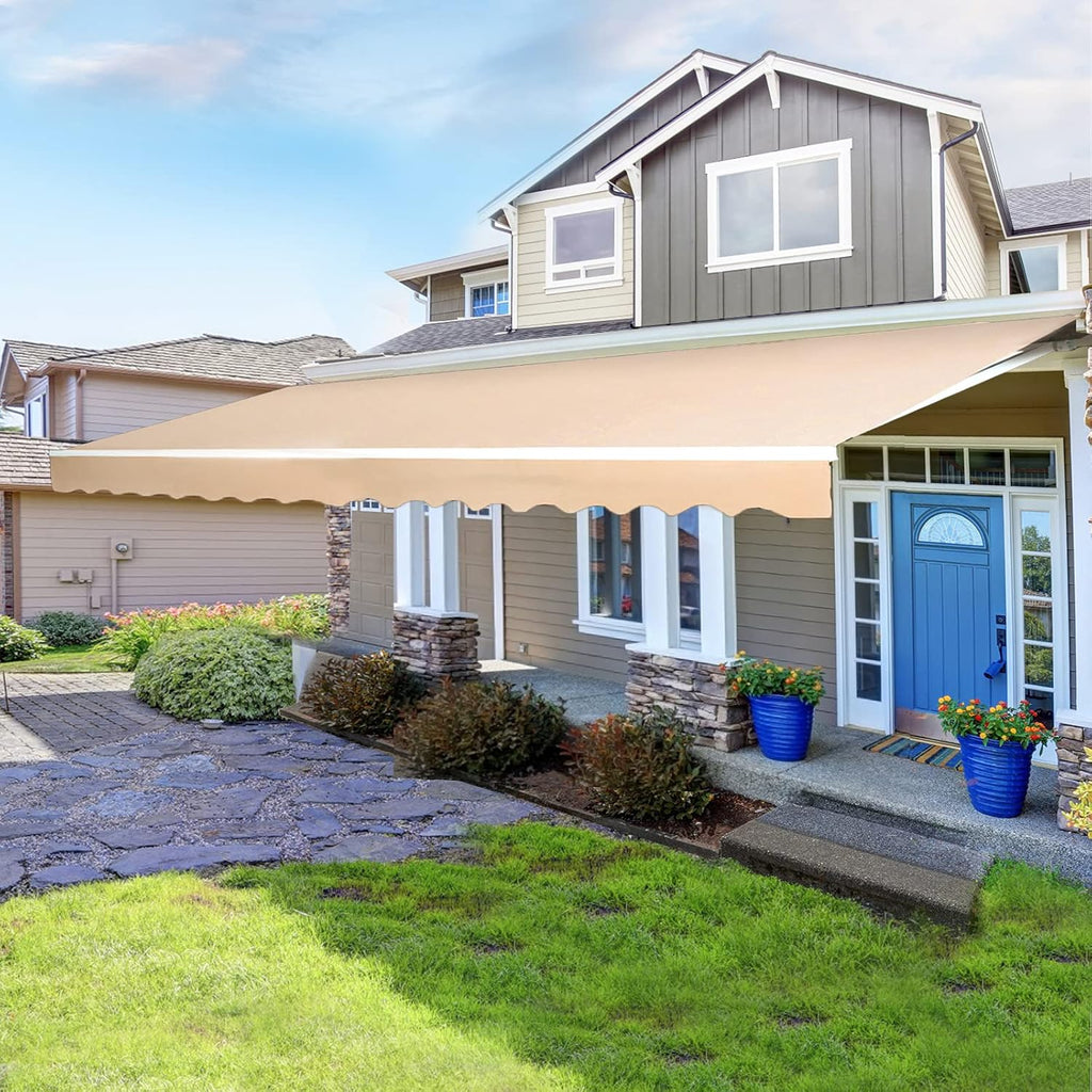 AECOJOY 13'×8' Retractable Patio Awning with Manual Crank Handle, Beige B77127