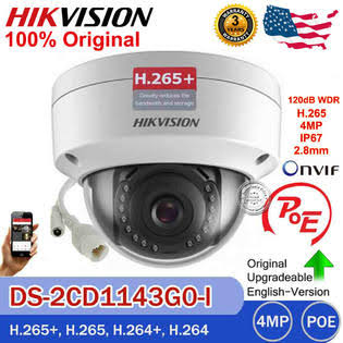 Hikvision 4MP PoE DS-2CD1143G0-I 3-Axis IP Dome Network Camera H.265+ IR 30m US