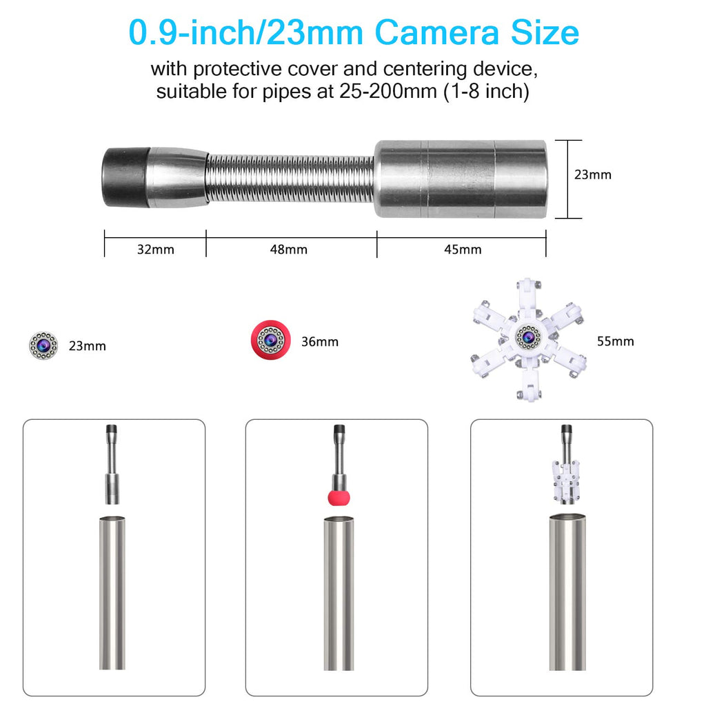 Sewer Camera with Distance Counter, Pipe Inspection System IP68 Waterproof, 7" Monitor 20M/65ft Y231555