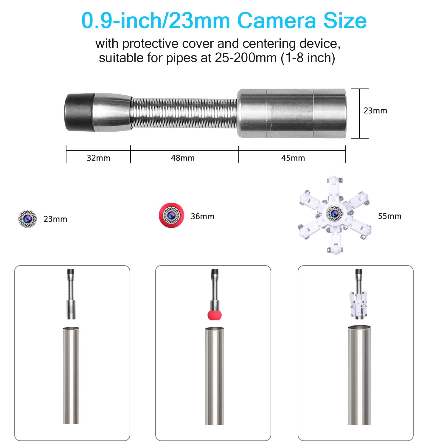 Sewer Camera with Distance Counter, Pipe Inspection System IP68 Waterproof, 7" Monitor 20M/65ft Y231555