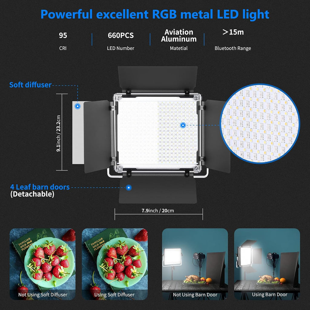 Neewer 660 RGB LED Video Light 2-Pack with Stands and Bag C7167