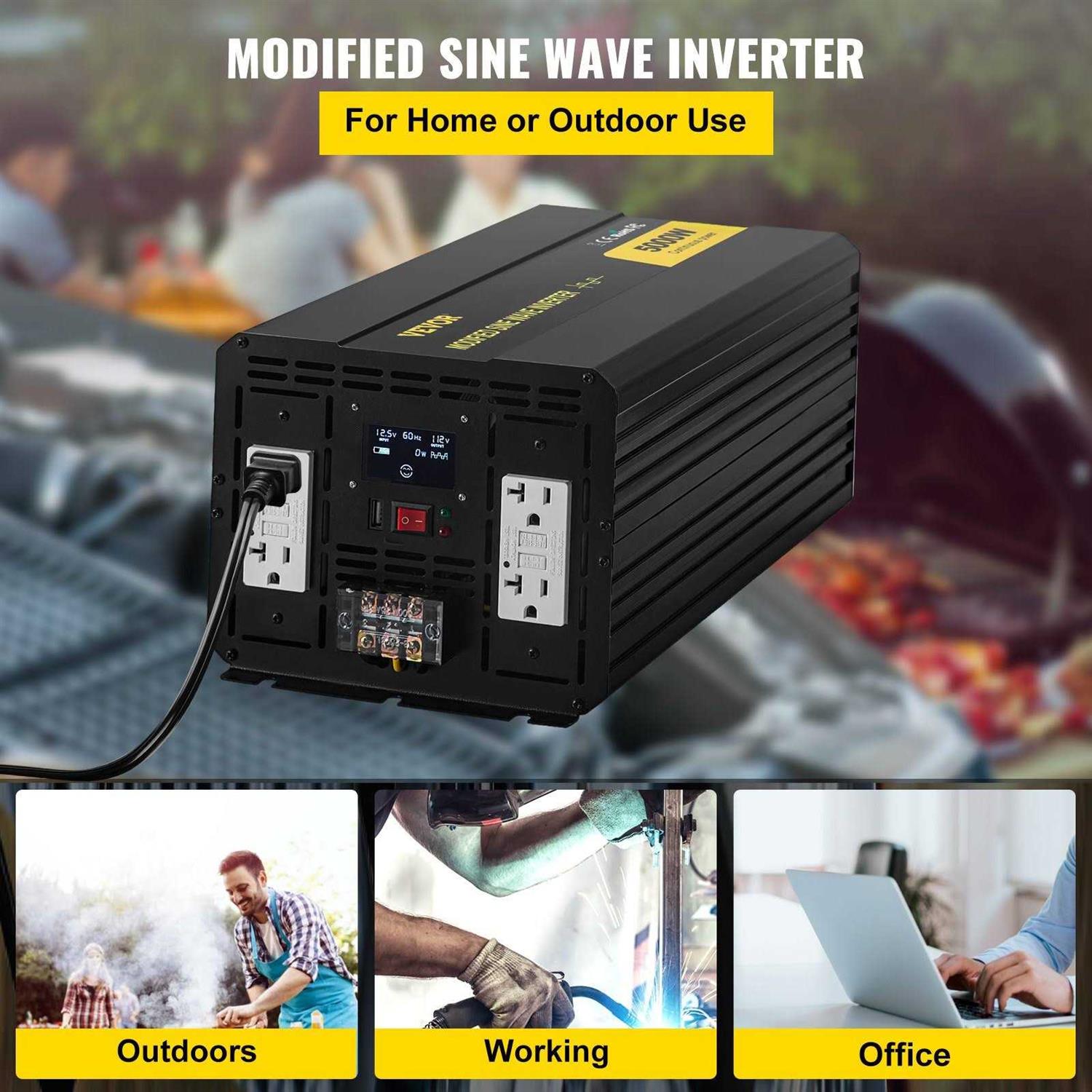 VEVOR Power Inverter 5000W Modified Sine Wave DC 12V to AC 110V with Remote Controller U452