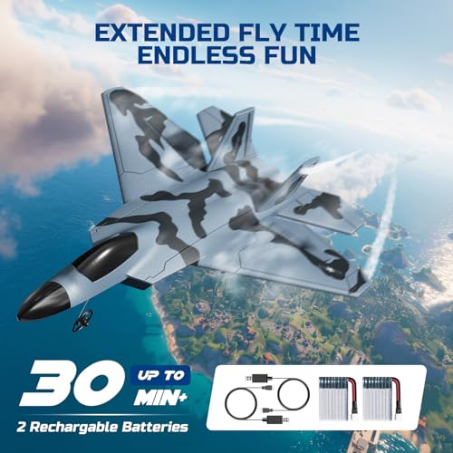 RC Plane F-22 Glider Fighter Jet for Kids Beginners, 2.4GHz Ready to Fly with LED Lights N789