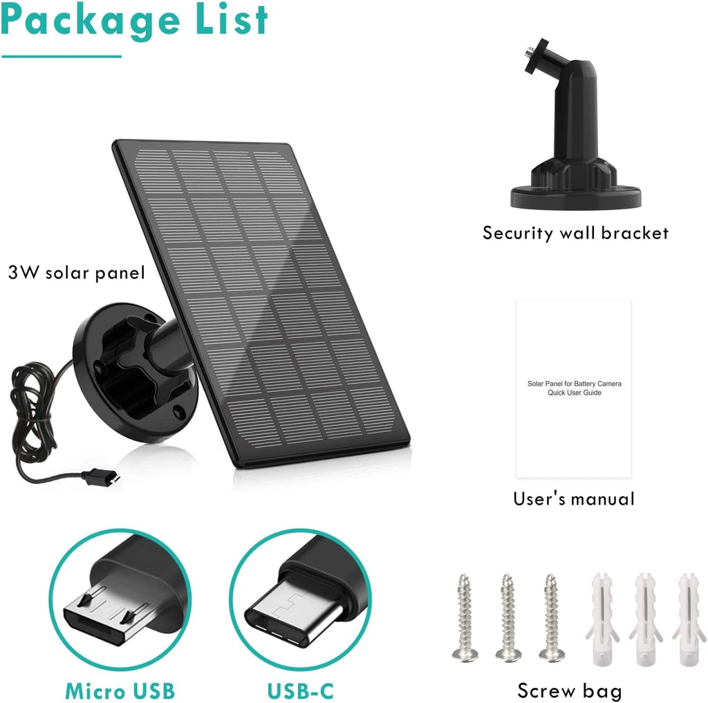 Solar Panel for Wireless Outdoor Security Camera, 5V Rechargeable, Continuous Power (No Camera) T639153