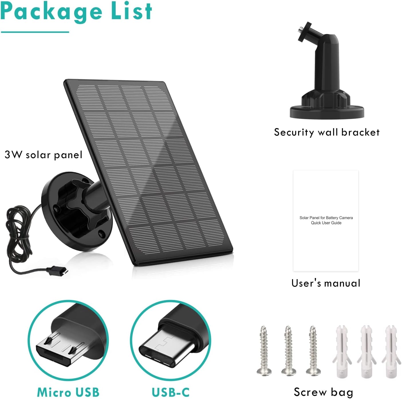 Solar Panel for Wireless Outdoor Security Camera, 5V Rechargeable, Continuous Power (No Camera) T639153