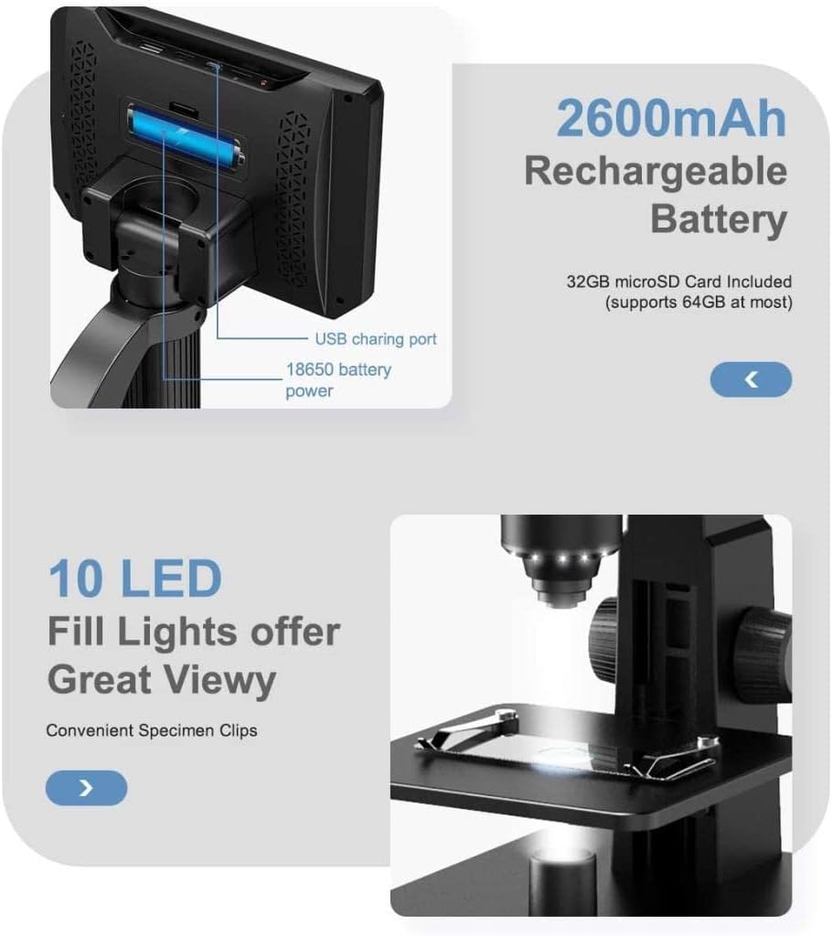 TOMLOV DM11 LCD Digital Microscope 2000X Dual Lens 7" IPS Display W6180