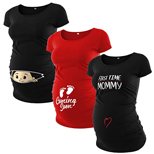 Pack of 3 Maternity Shirts for Women Cute Funny Graphic Ruched Sides Tops J532