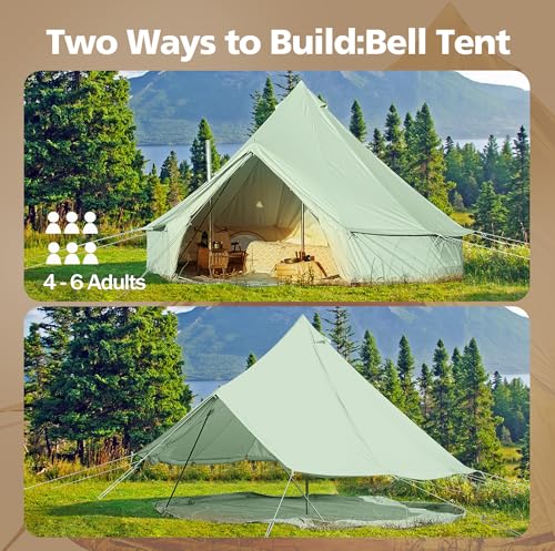 Cotton Canvas Bell Tent Waterproof 4 Season Camping Yurt for 4/6/8 Person A8612