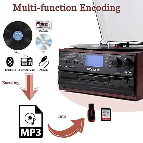 LoopTone Bluetooth Record Player 3 Speed Vinyl Turntable with CD, Cassette, AM/FM Radio Z8374