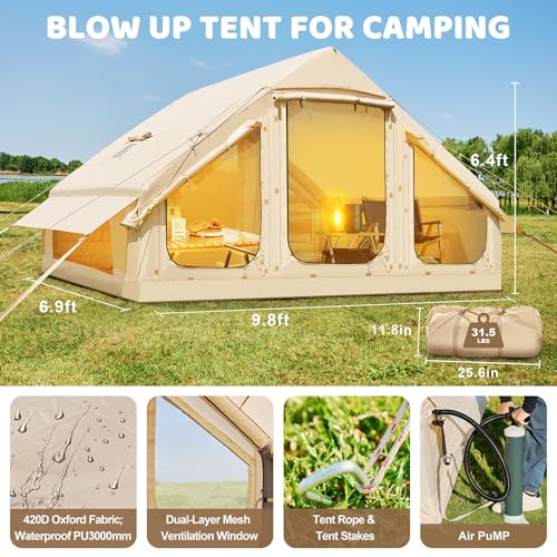 Inflatable Camping Tent with Hand Pump, Waterproof Oxford, 4-6 Person P40923