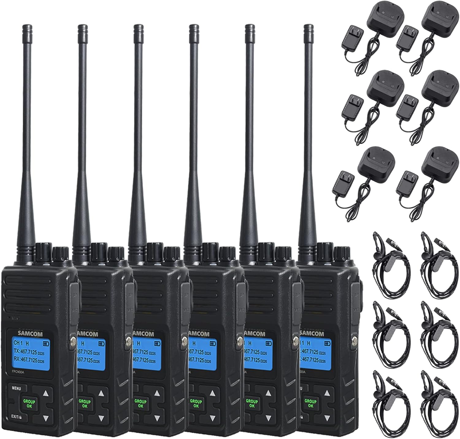 SAMCOM Two Way Radio 5 Watt Rechargeable Walkie Talkies for Adults (Black 6 Pcs) Z6967