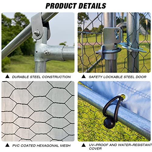 Large Metal Chicken Coop Walk-in Poultry Cage with Waterproof Cover D237341