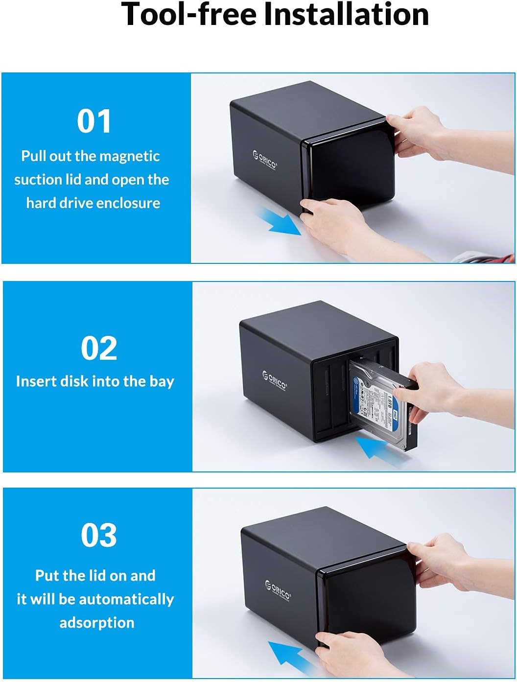 ORICO 5 Bay RAID Hard Drive Enclosure USB 3.0 to SATA for 3.5 inch HDD I643239