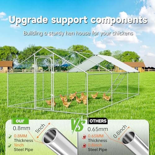 Large Metal Chicken Coop Walk-in Poultry Cage with Waterproof Cover D237341